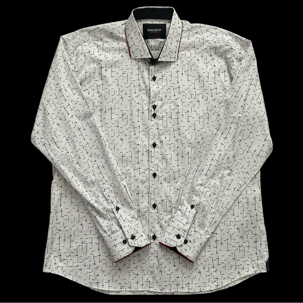 Maceoo Tetris Shirt Mens 2XL Black And White Geometric Tetris Contrast Cuffs